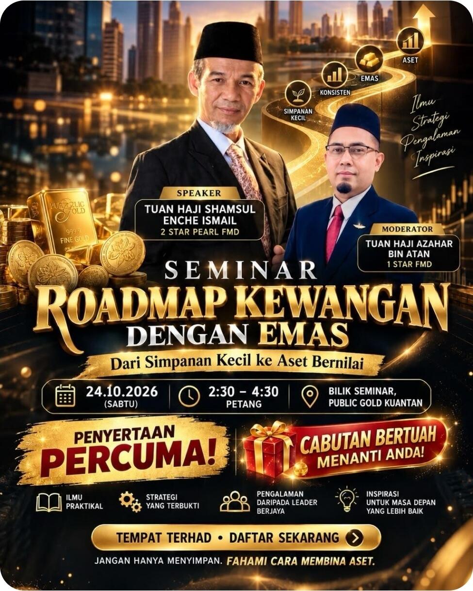 Poster rasmi Seminar Roadmap Kewangan Dengan Emas, Pahang