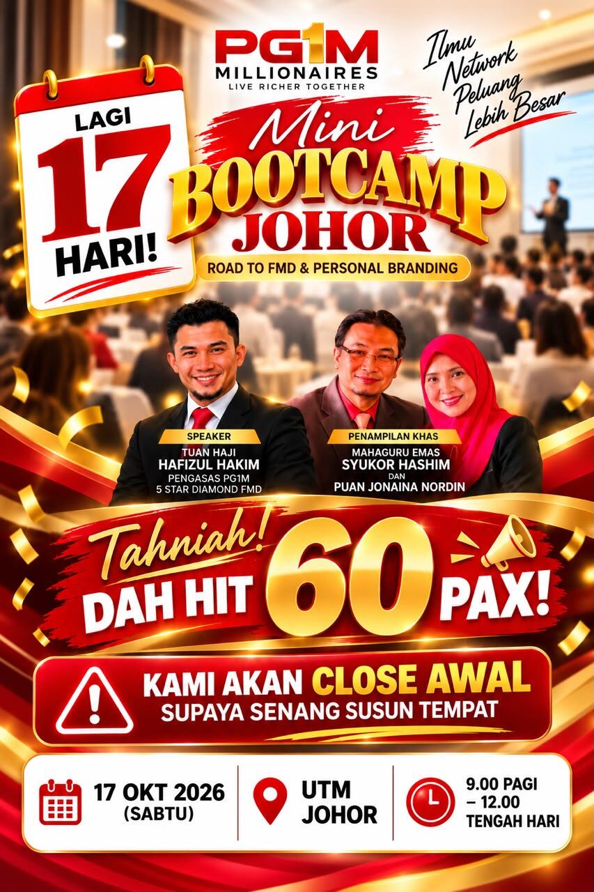 Poster rasmi Bootcamp PG1M Johor — Program Bina Diri